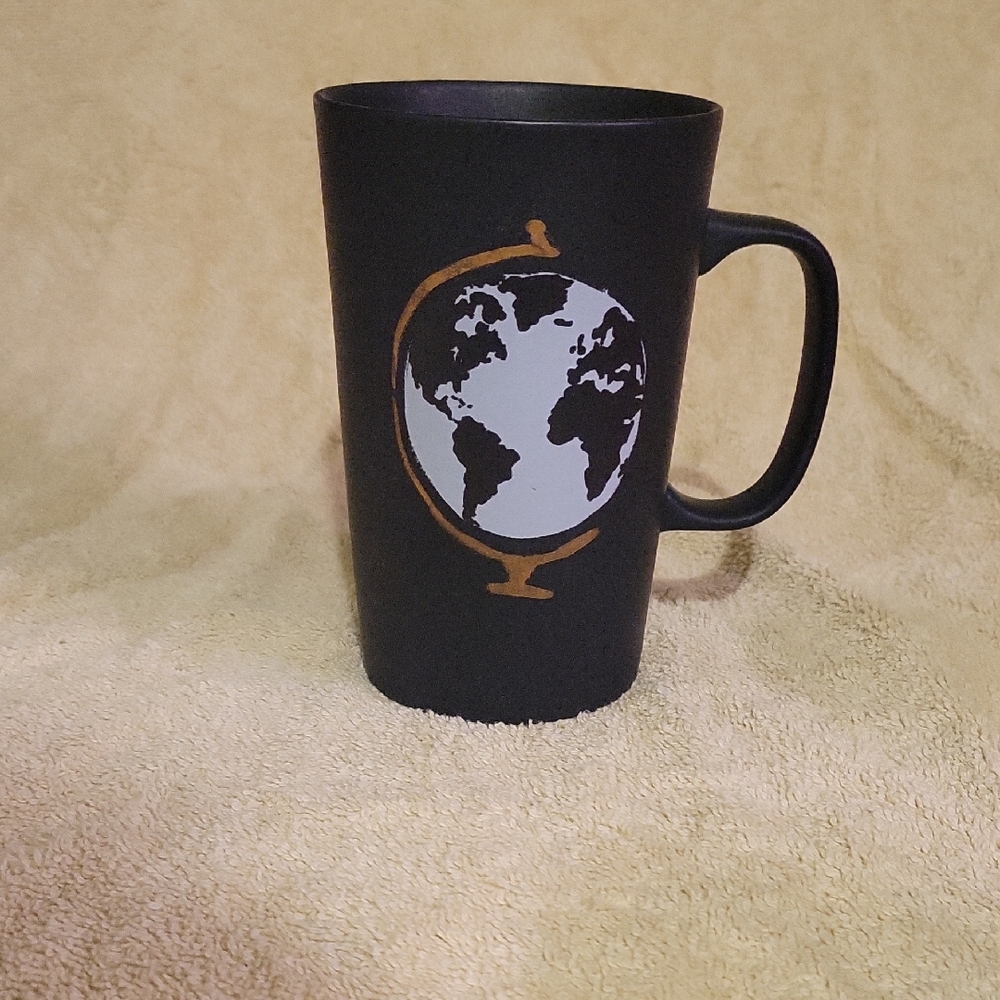 Starbucks 2015 Black Matte Earth World Gold Globe Stand Coffee Mug